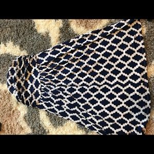 Navy and white strapless dress